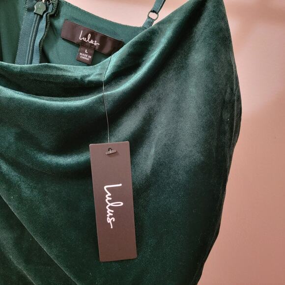Lulus NWT Living it‎ Luxe Taupe Velvet Tulip Mini Dress Emerald Green Size L - Picture 10 of 13
